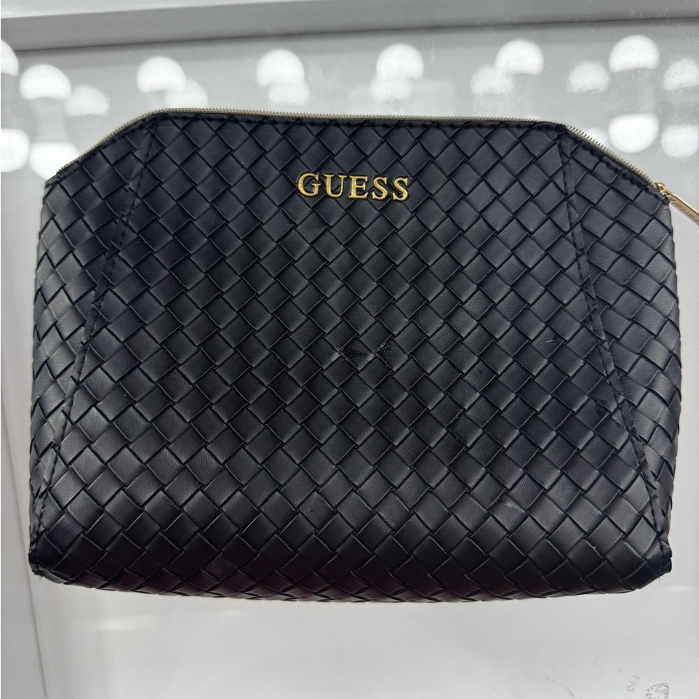 Guess Black Woven Pouch with Gold Accent